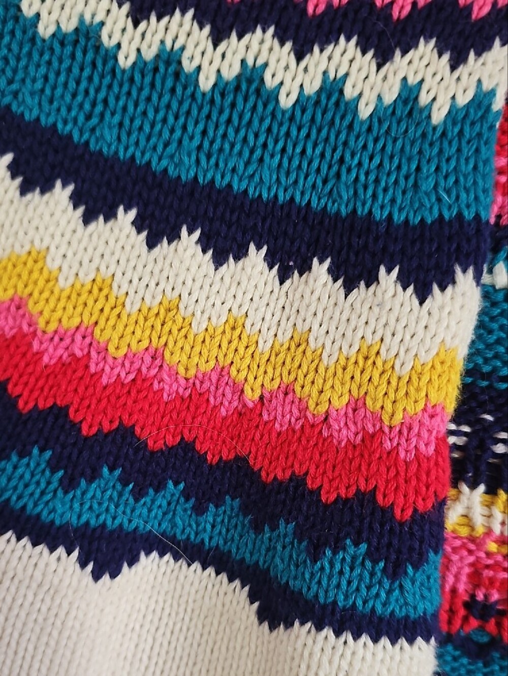 Cream Hooded Knit Cape with Multicolor Fair Isle Stripes - Picture 5 of 7